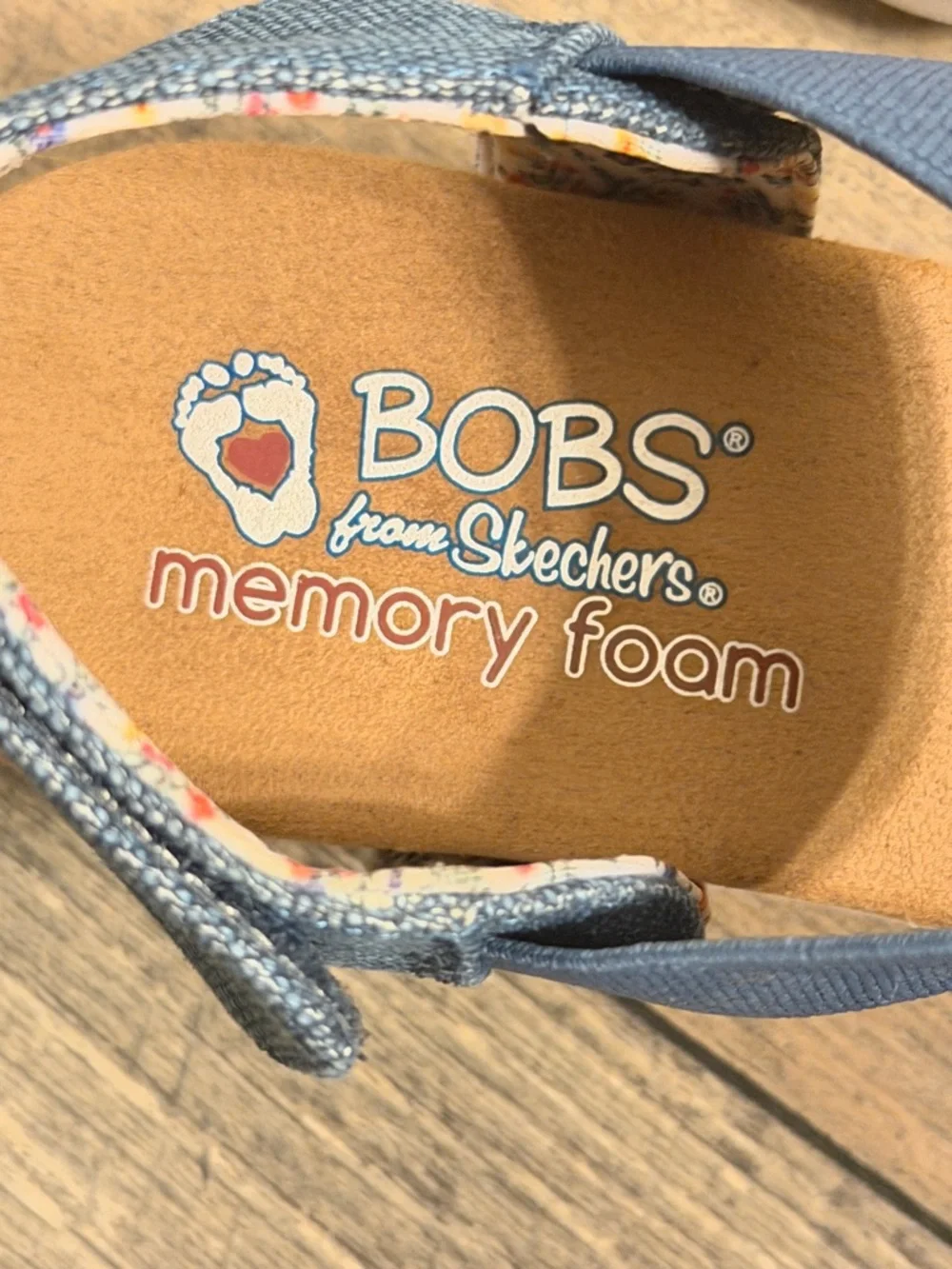 Bobs from Sketchers Memory Foam Denim Blue Crisscross Buckle Sandals - Picture 8 of 10